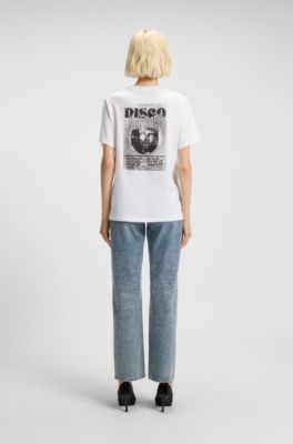 Camiseta de punto de algod&oacute;n con dise&ntilde;o de estr&aacute;s, Blanco