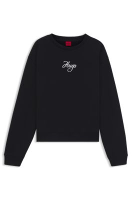 Sudadera oversize fit de felpa de algod&oacute;n con logo brillante, Negro