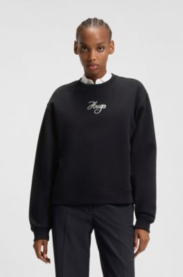 Glitter-logo sweatshirt in cotton terry, Black