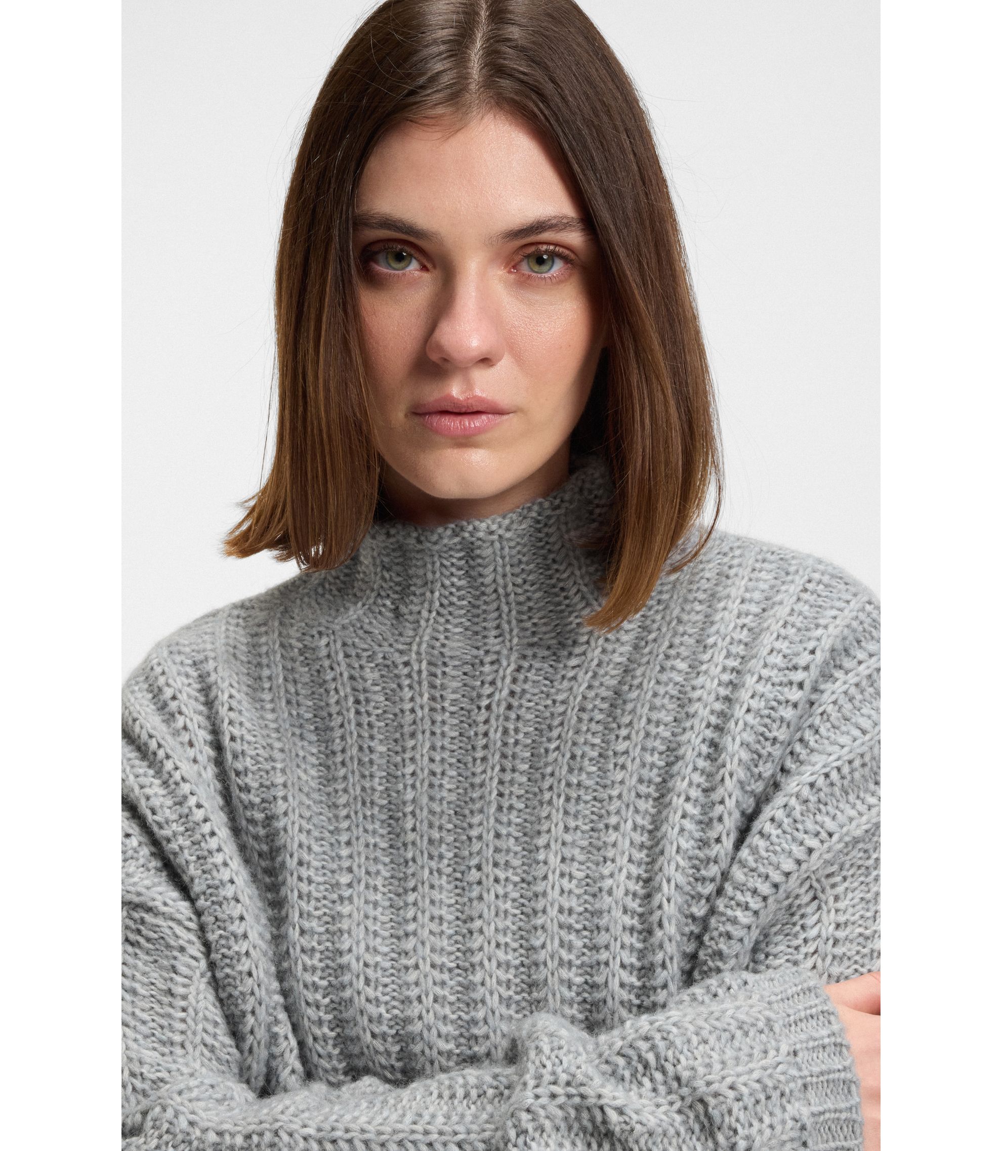 HUGO - Knitted sweater with bold ribbed structure - Grey