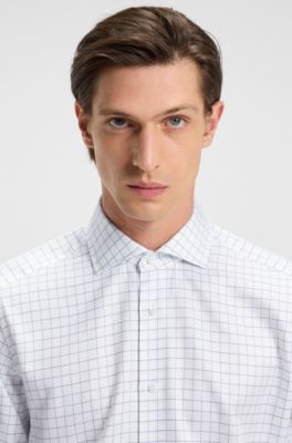 Checked regular-fit shirt in Italian-made cotton, Light Blue