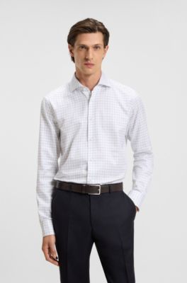 Camisa regular fit de algod&oacute;n italiano a cuadros, Celeste