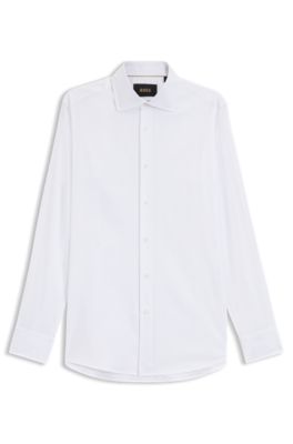 Camisa slim fit de tejido el&aacute;stico t&eacute;cnico italiano, Blanco