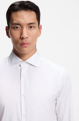Camisa slim fit de tejido el&aacute;stico t&eacute;cnico italiano, Blanco