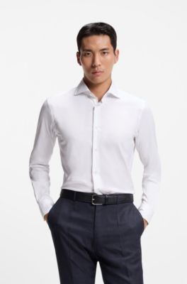 Camisa slim fit de tejido el&aacute;stico t&eacute;cnico italiano, Blanco