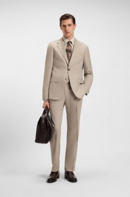 Camisa slim fit con botones en franela de algod&oacute;n a cuadros, Beige claro