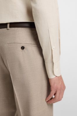 Camisa slim fit con botones en franela de algod&oacute;n a cuadros, Beige claro