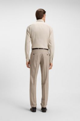 Checked slim-fit shirt in cotton flannel, Light Beige