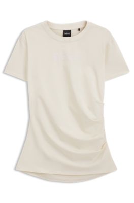 Camiseta slim fit de algod&oacute;n mercerizado con detalle de logotipo, Blanco