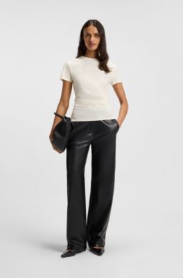 T-shirt Slim en coton merceris&eacute; avec logo ornement&eacute;, Blanc