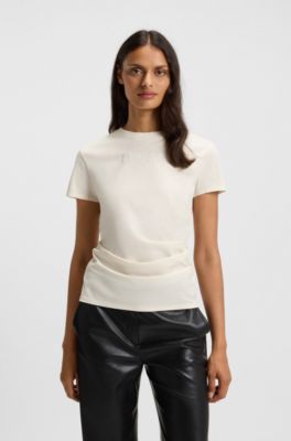 Camiseta slim fit de algod&oacute;n mercerizado con detalle de logotipo, Blanco