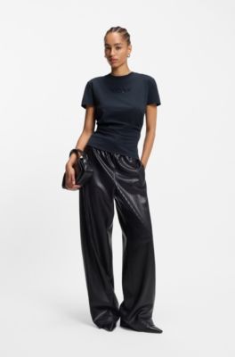 Tonal-artwork slim-fit T-shirt in mercerised cotton, Dark Blue