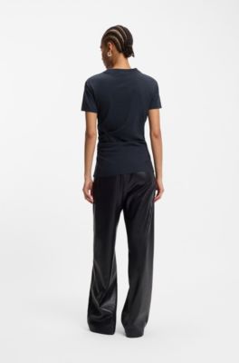 Camiseta slim fit de algod&oacute;n mercerizado con detalle de logotipo, Azul oscuro