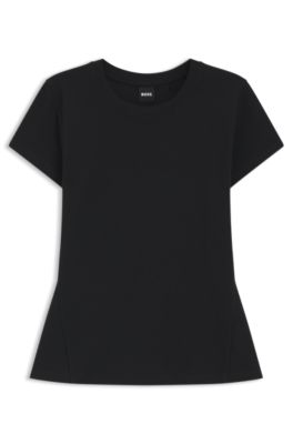 Lustrous-piping T-shirt in cotton crepe, Black