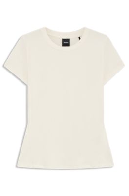 Lustrous-piping T-shirt in cotton crepe, White