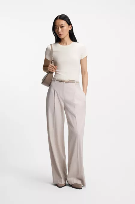 Lustrous-piping T-shirt in cotton crepe