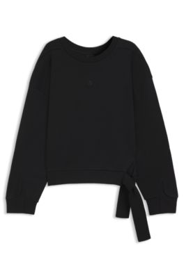 Sudadera de algod&oacute;n con detalle de lazo ajustable, Negro