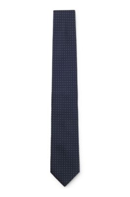 Corbata de mezcla de seda con motivo de lunares tejido en jacquard, Azul oscuro