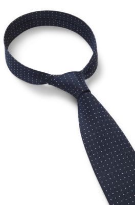 Corbata de mezcla de seda con motivo de lunares tejido en jacquard, Azul oscuro