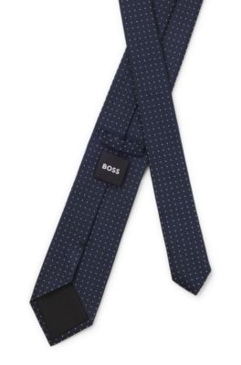 Corbata de mezcla de seda con motivo de lunares tejido en jacquard, Azul oscuro