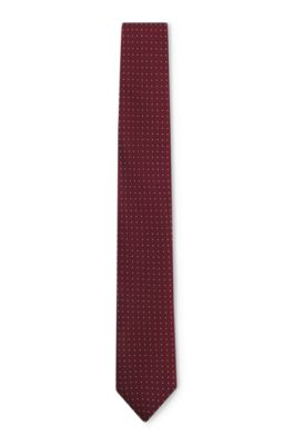 Corbata de mezcla de seda con motivo de lunares tejido en jacquard, Rojo oscuro