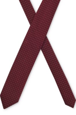 Corbata de mezcla de seda con motivo de lunares tejido en jacquard, Rojo oscuro