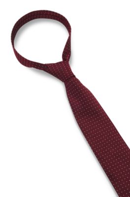 Cravate en soie m&eacute;lang&eacute;e &agrave; motif pois en jacquard tiss&eacute;, Rouge sombre