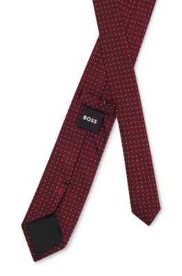 Cravate en soie m&eacute;lang&eacute;e &agrave; motif pois en jacquard tiss&eacute;, Rouge sombre