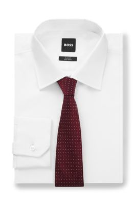 Corbata de mezcla de seda con motivo de lunares tejido en jacquard, Rojo oscuro