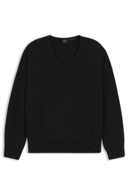 Jersey de cuello en pico en hilo italiano, Negro
