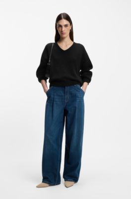 V-neck sweater in Italian yarn, Black