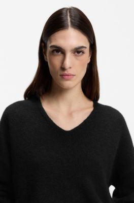 Pull en fil italien &agrave; col V, Noir