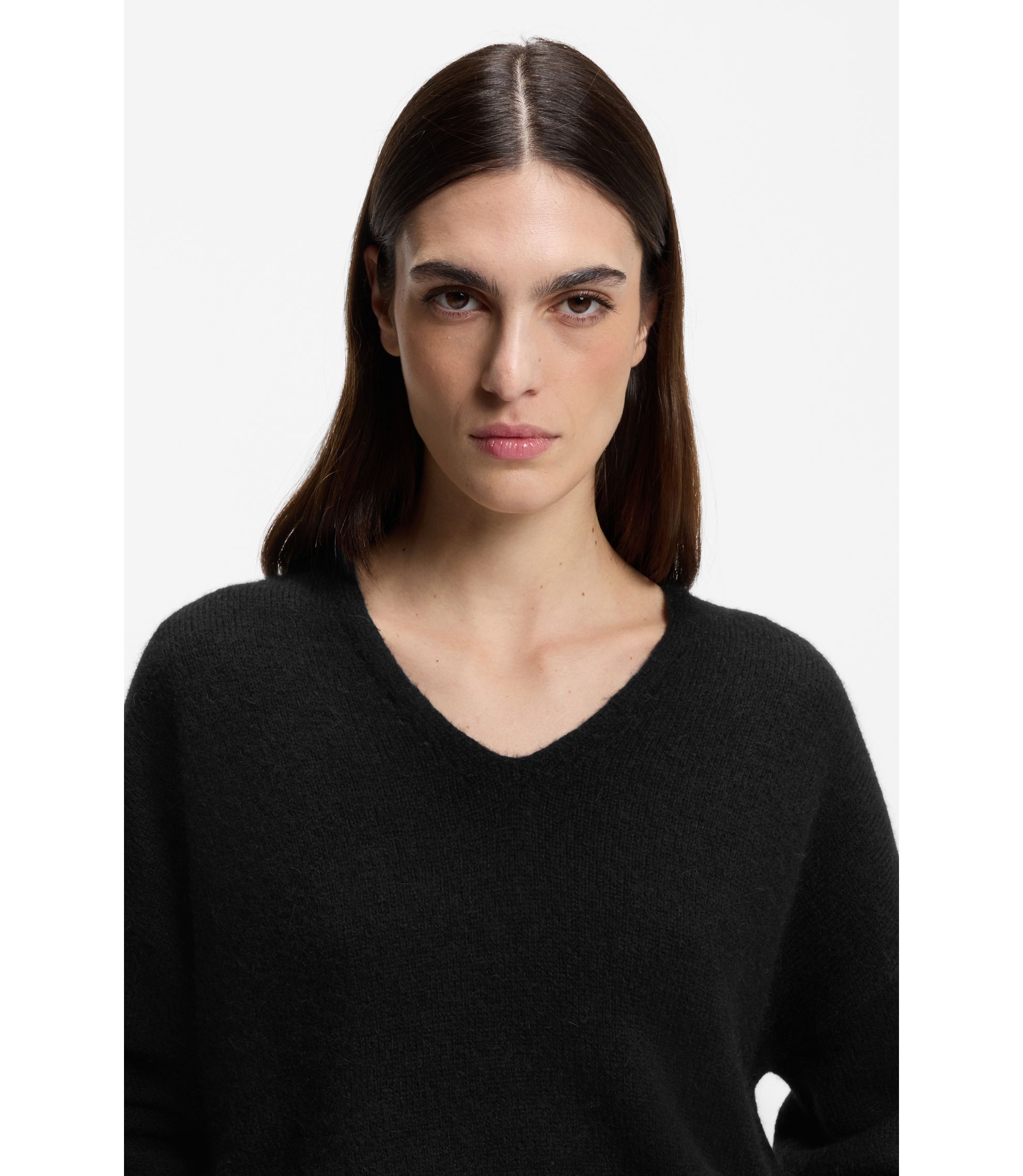 BOSS - V-neck sweater in Italian yarn - Black