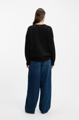Pull en fil italien &agrave; col V, Noir