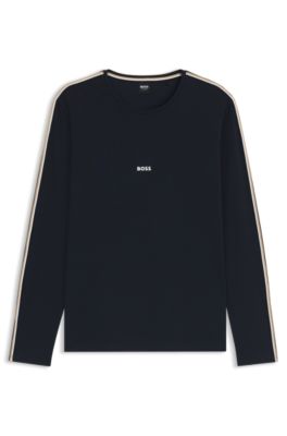 Camiseta de pijama de algod&oacute;n el&aacute;stico con ribetes de cinta, Azul oscuro