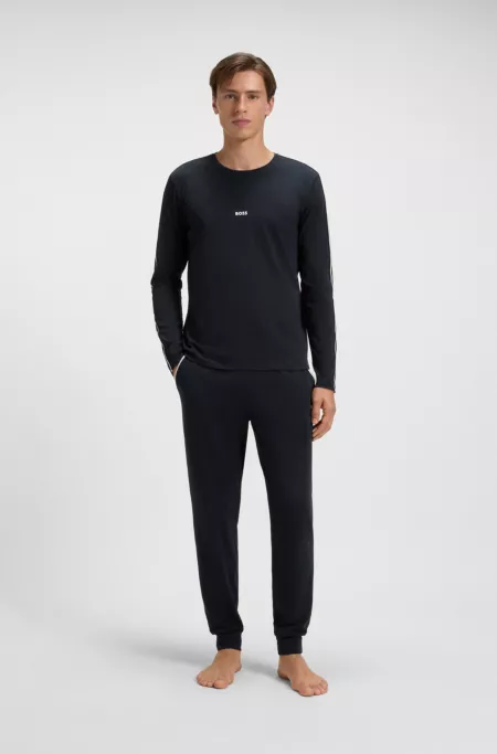 Tape-trim pyjama top in stretch cotton