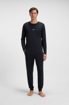 Camiseta de pijama de algod&oacute;n el&aacute;stico con ribetes de cinta, Azul oscuro