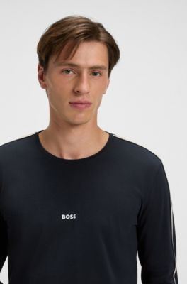 Camiseta de pijama de algod&oacute;n el&aacute;stico con ribetes de cinta, Azul oscuro