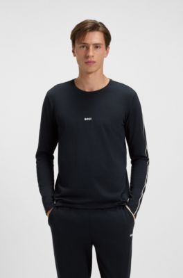 Camiseta de pijama de algod&oacute;n el&aacute;stico con ribetes de cinta, Azul oscuro