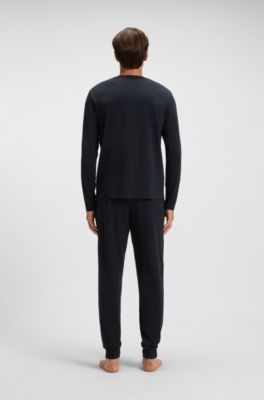Camiseta de pijama de algod&oacute;n el&aacute;stico con ribetes de cinta, Azul oscuro