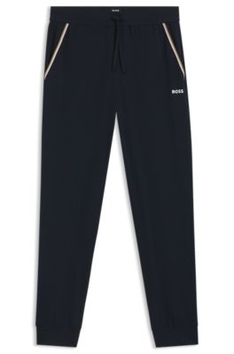 Tape-trim pyjama bottoms in stretch cotton, Dark Blue