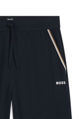 Tape-trim pyjama bottoms in stretch cotton, Dark Blue