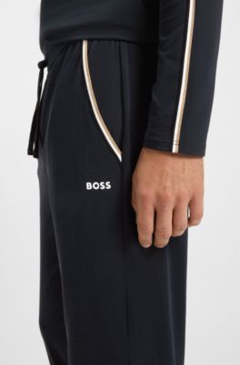 Tape-trim pyjama bottoms in stretch cotton, Dark Blue