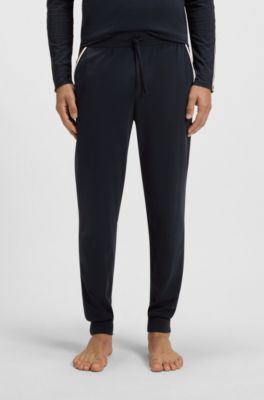 Tape-trim pyjama bottoms in stretch cotton, Dark Blue