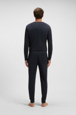Tape-trim pyjama bottoms in stretch cotton, Dark Blue