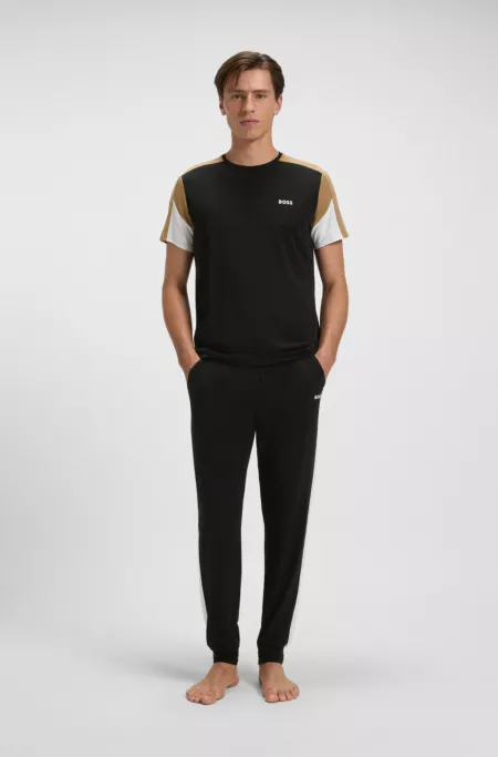 Contrast-panel pyjama bottoms in a cotton blend