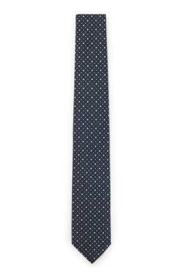 Dot-motif tie in a silk blend, Dark Blue