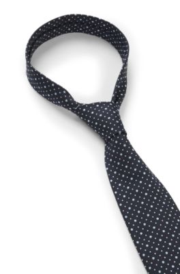 Dot-motif tie in a silk blend, Dark Blue