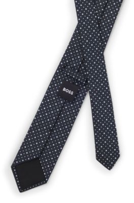 Dot-motif tie in a silk blend, Dark Blue