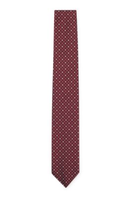 Dot-motif tie in a silk blend, Dark Red